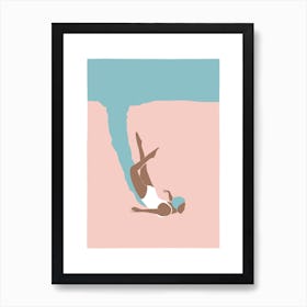 Art deco style Woman in bikini splash in pink Art Print