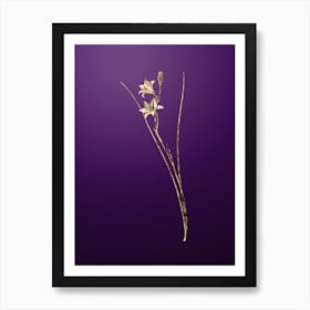 Gold Botanical Gladiolus on Royal Purple n.4675 Art Print