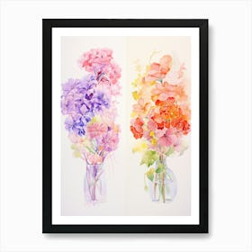 Watercolor Flowers In Vases Art Print