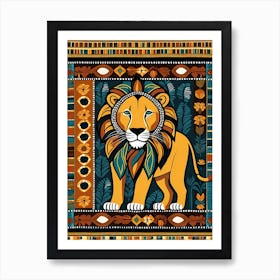 African Quilting Inspired Art of Lion Folk Art, Poetic Colors, 1222 Art Print