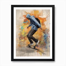 Skateboarding In Montreal, Canada Drawing 1 Art Print