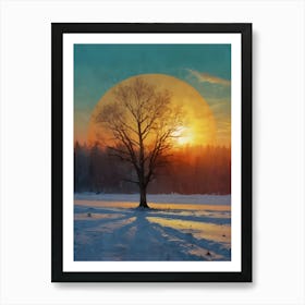 Sunset With A Tree Art Print