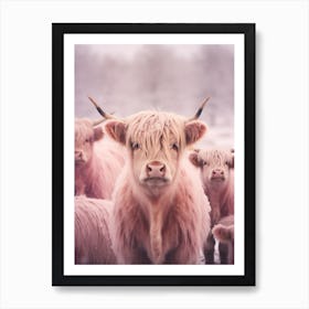 Highland Cow In The Snow Realistic Pink Photography 3 Art Print