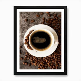 Coffee Cup With Coffee Beans - coffee vintage poster, coffee poster Art Print
