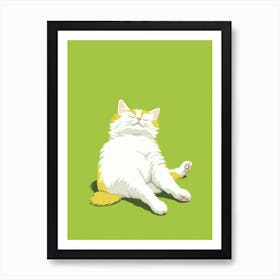 Cat Sleeping On Green Background Art Print