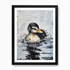 Textured Painting Of A Duckling Black & White Collage Style 7 Art Print