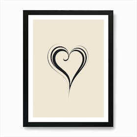 Black & White Swirly Line Heart 3 Art Print