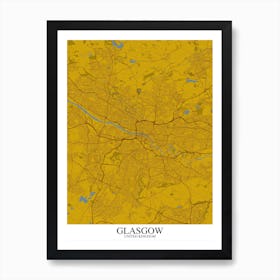 Glasgow Yellow Blue Map Art Print