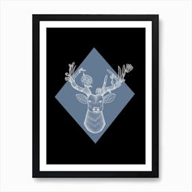 Blue Floral Stag Art Print