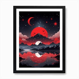 Red Moon And Stars Art Print