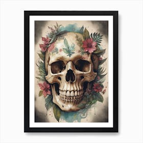 Floral Skull Vintage Painting (20) Art Print