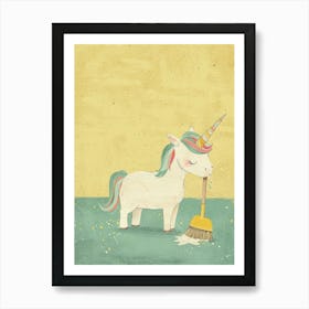 Pastel Unicorn Cleaning The Floor Art Print