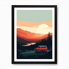 Red Van In The Mountains, USA Art Print