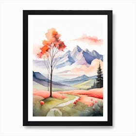 Tranquil Mountains In Minimalist Watercolor Vertical Composition 57 Art Print