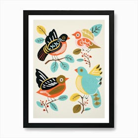 Folk Style Bird Painting Hermit Thrush 2 Poster