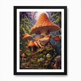 Mystical Mushroom Wood Frog 4 Art Print
