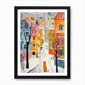 Cat In The Streets Of Budapest   Hungary With Snow 3 Art Print