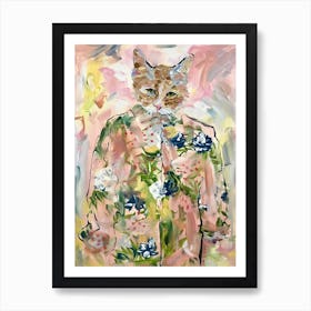 Animal Party: Crumpled Cute Critters with Cocktails and Cigars Cat In Floral Shirt Art Print