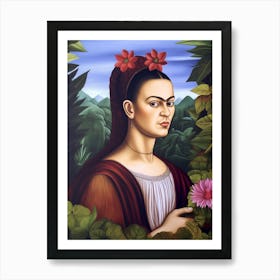 Frida Florale Vintage Malerei, surreale Portrait Kunst Art Print