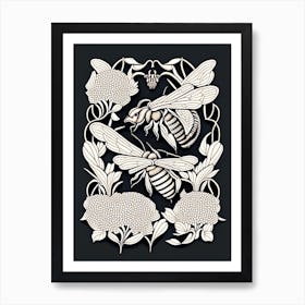 Worker Bees Black 2 William Morris Style Art Print