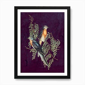 Two Birds Perched On A Branch Art Print