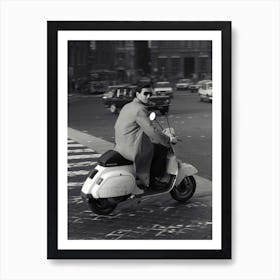 Cool Guy On A Scooter In Rome Italy Black & White Art Print