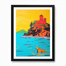 A Painting Of A Dog In Isola Bella Gardens, Italy In The Style Of Pop Art 03 Art Print