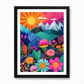 Colorful Landscape With Mountain and Flowers 7 Art Print