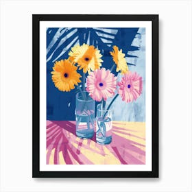 Gerbera Daisy Flowers On A Table   Contemporary Illustration 2 Art Print