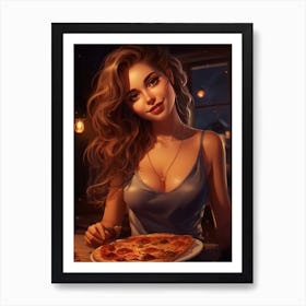 Beautiful Girl with Large pizza pie Art Print
