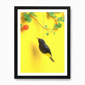 Bird On A Branch Yellow BG Art Print