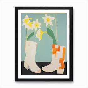 A Painting Of Cowboy Boots With Daffodil Flowers, Pop Art Style 2 Art Print