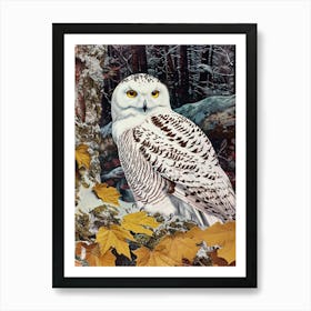 Snowy Owl Relief Illustration 4 Art Print