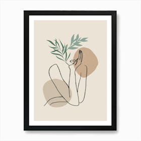 boho mid century of A Woman Holding A Plant Art Print