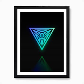 Neon Blue and Green Abstract Geometric Glyph on Black n.0177 Art Print