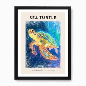 Sea Turtle Underwater Pencil Scribble Poster 4 Art Print