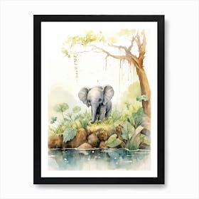 Elephant Painting Birdwatching Watercolour 2 Art Print