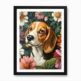 Beagle Floral Painted Portrait L Art Print