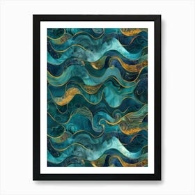 Blue And Gold Waves 3 Art Print