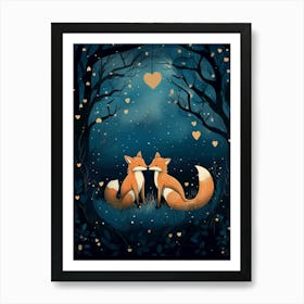 Foxes In The Forest Art Print