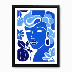 Blue Woman With Flowers 1 Art Print