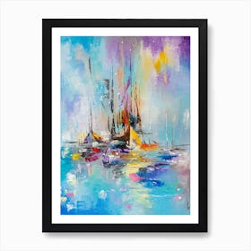 Boats In The Morning Mist Art Print