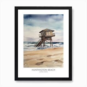 Huntington Beach 3 Watercolour Travel Poster Art Print