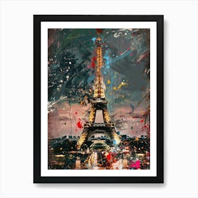 The Eiffel Tower Reimagined Through The Lens Of Action Painting, With Bold, Slashing Strokes And Drips Of Paint Creating A Turbulent Atmosphere, As If The Tower Is Emerging From A Creative Storm, Set In The Heart Of A Blurred Paris Art Print