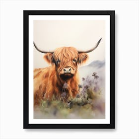 Neutral Watercolour Style Of A Highland Cow 1 Art Print