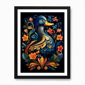 Folk Bird Illustration Mallard Duck 2 Art Print