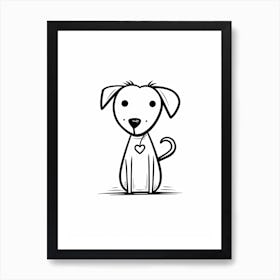 Simple Dog Line Illustration With Heart Collar Art Print