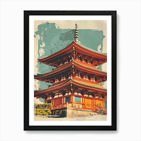 Red Japanese Castle Mid Century Modern 1 Art Print
