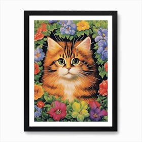 Louis Wain, Psychedelic Cat Collage Style With Flowers 0 Art Print