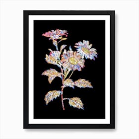 Stained Glass Red Aster Flowers Mosaic Botanical Illustration on Black n.0248 Art Print